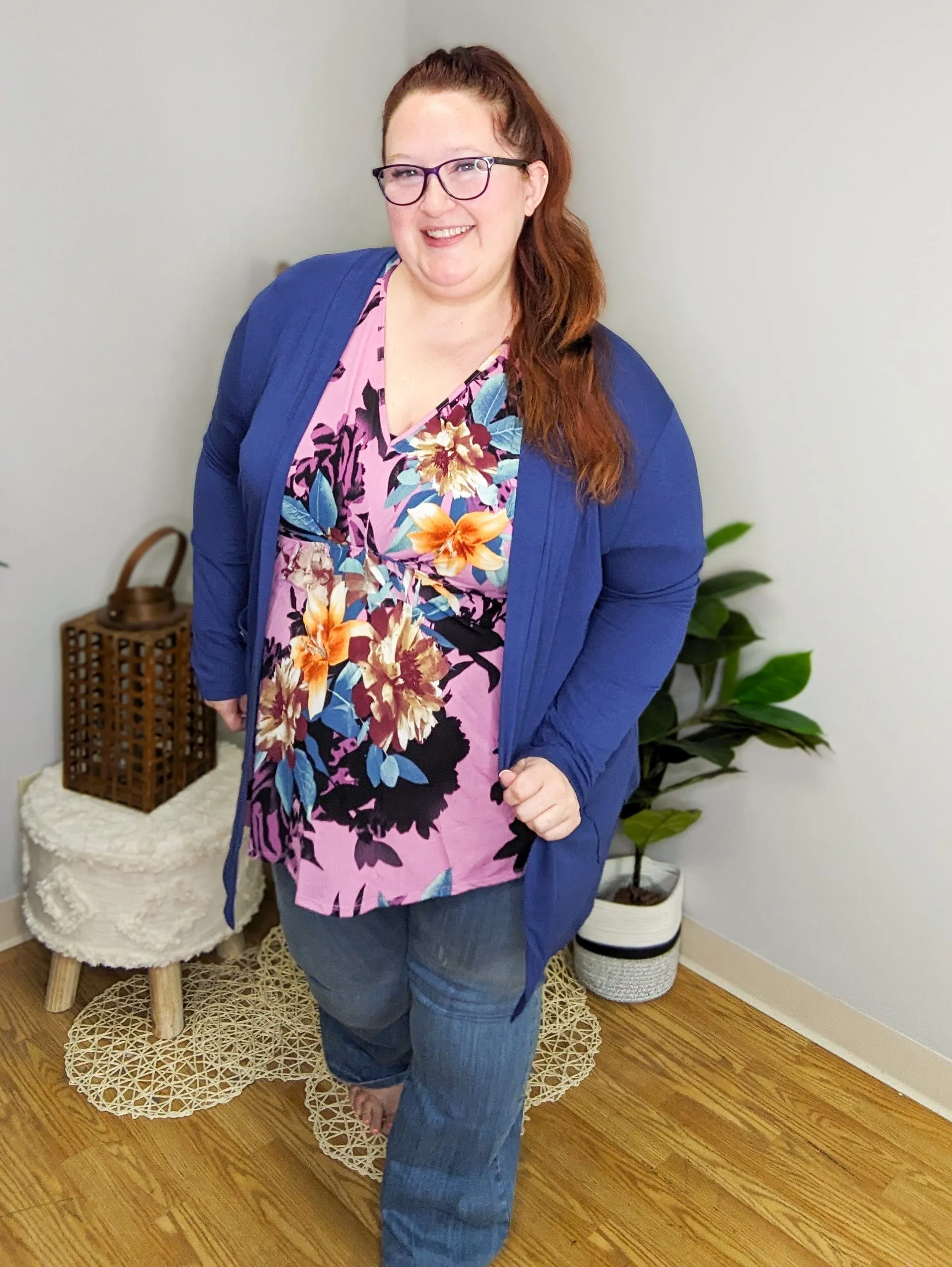 McKenna Dark Orchid Floral Kimono Sleeve Top