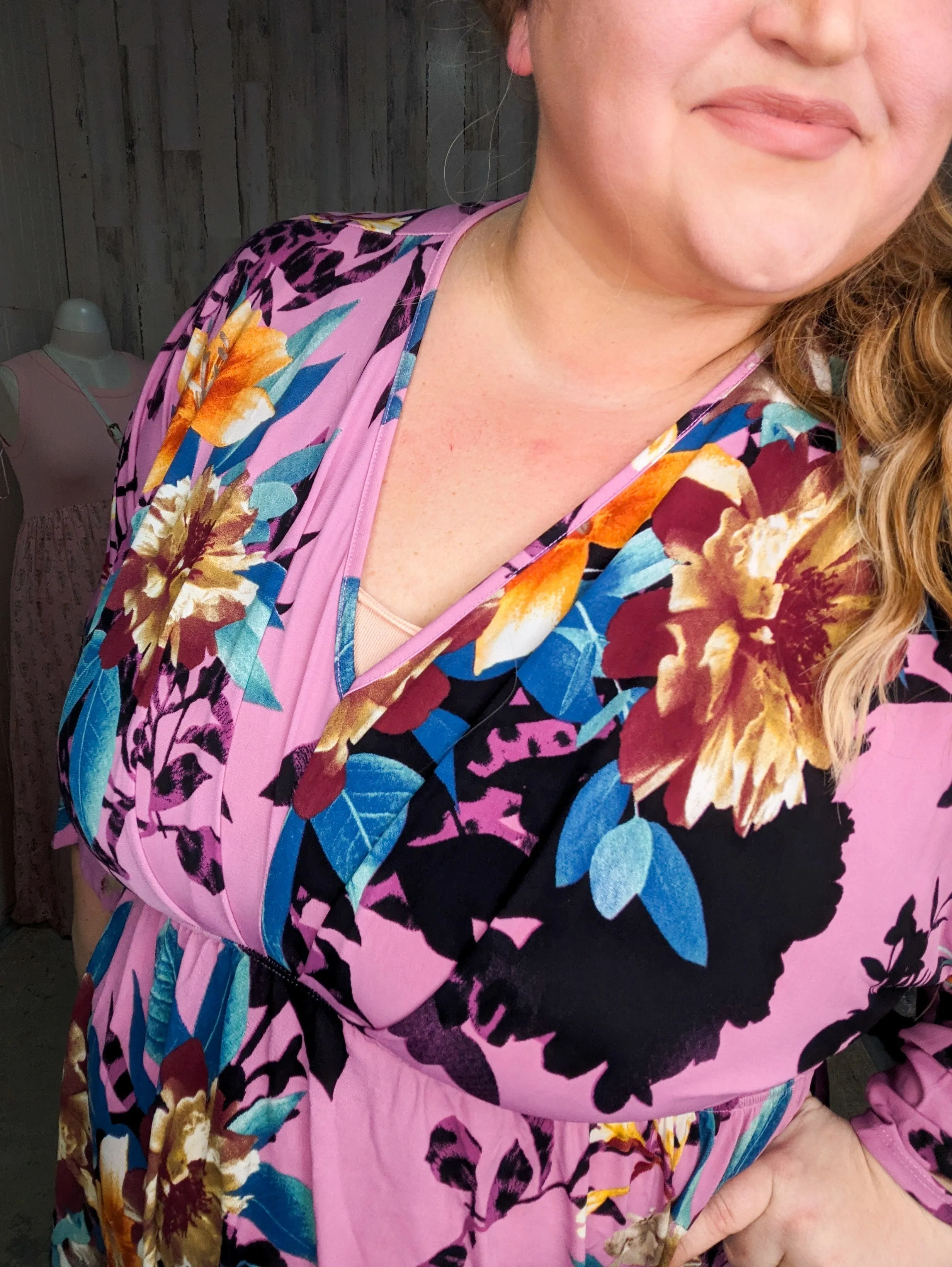 McKenna Dark Orchid Floral Kimono Sleeve Top