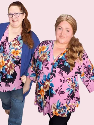 McKenna Dark Orchid Floral Kimono Sleeve Top