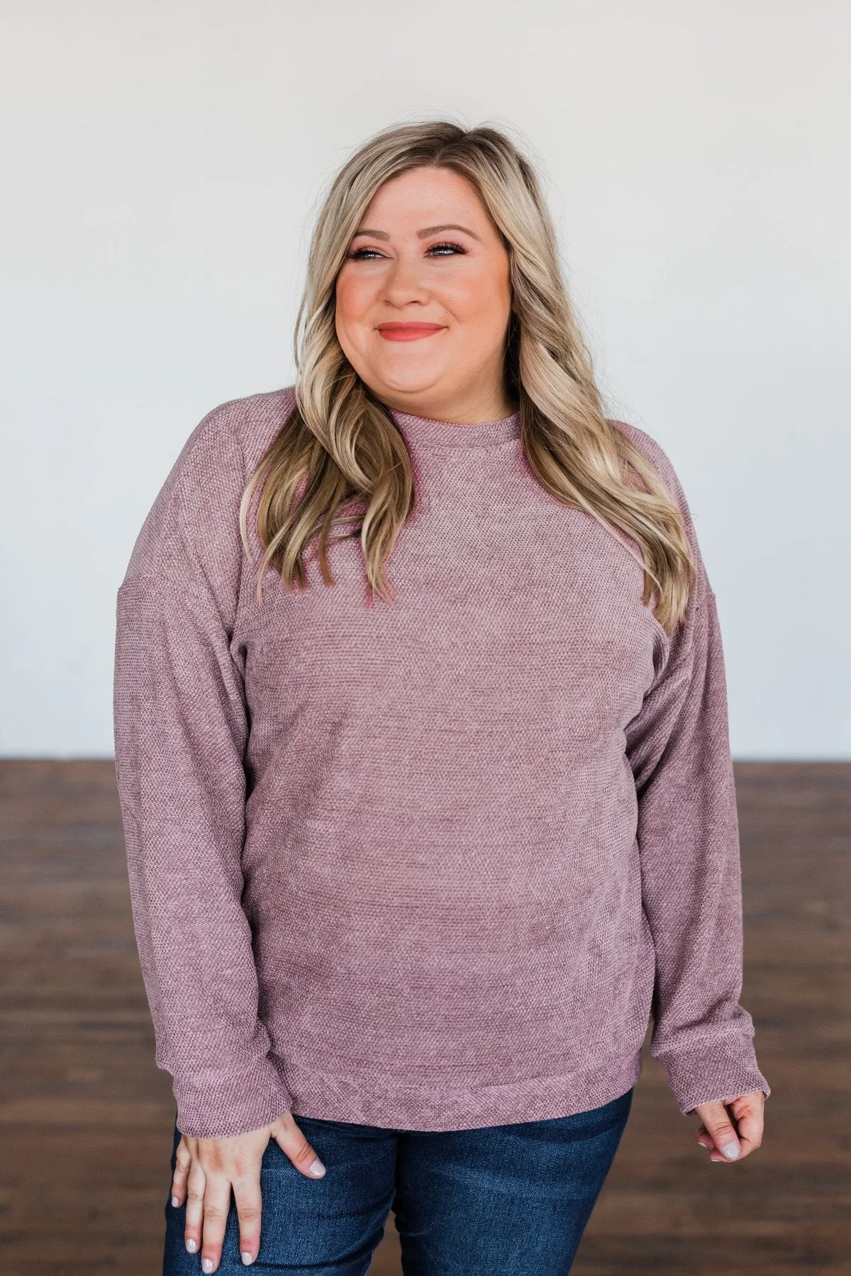 Meet Me By The Fireside Knit Sweater- Mauve Purple