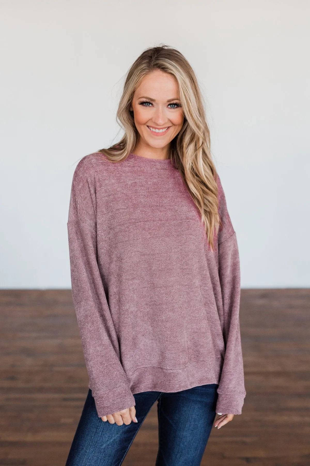 Meet Me By The Fireside Knit Sweater- Mauve Purple