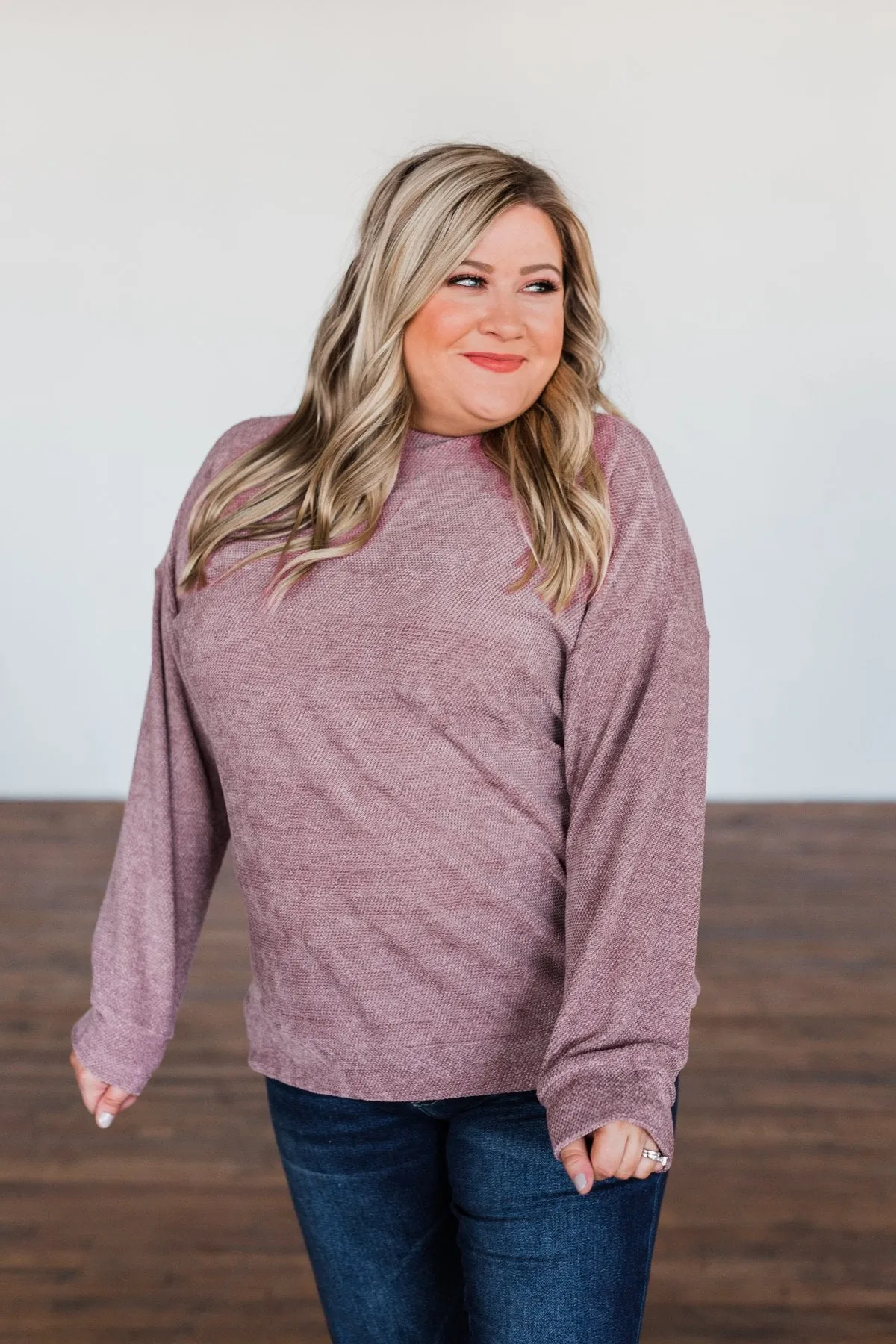 Meet Me By The Fireside Knit Sweater- Mauve Purple