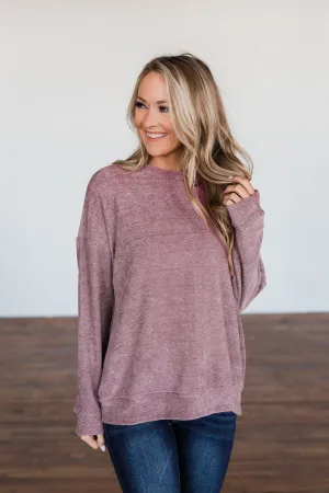 Meet Me By The Fireside Knit Sweater- Mauve Purple