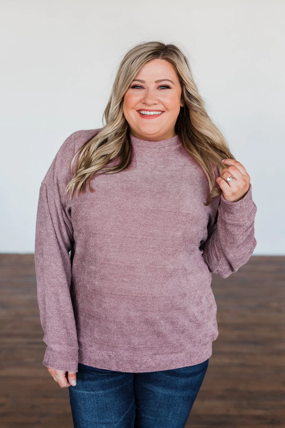 Meet Me By The Fireside Knit Sweater- Mauve Purple