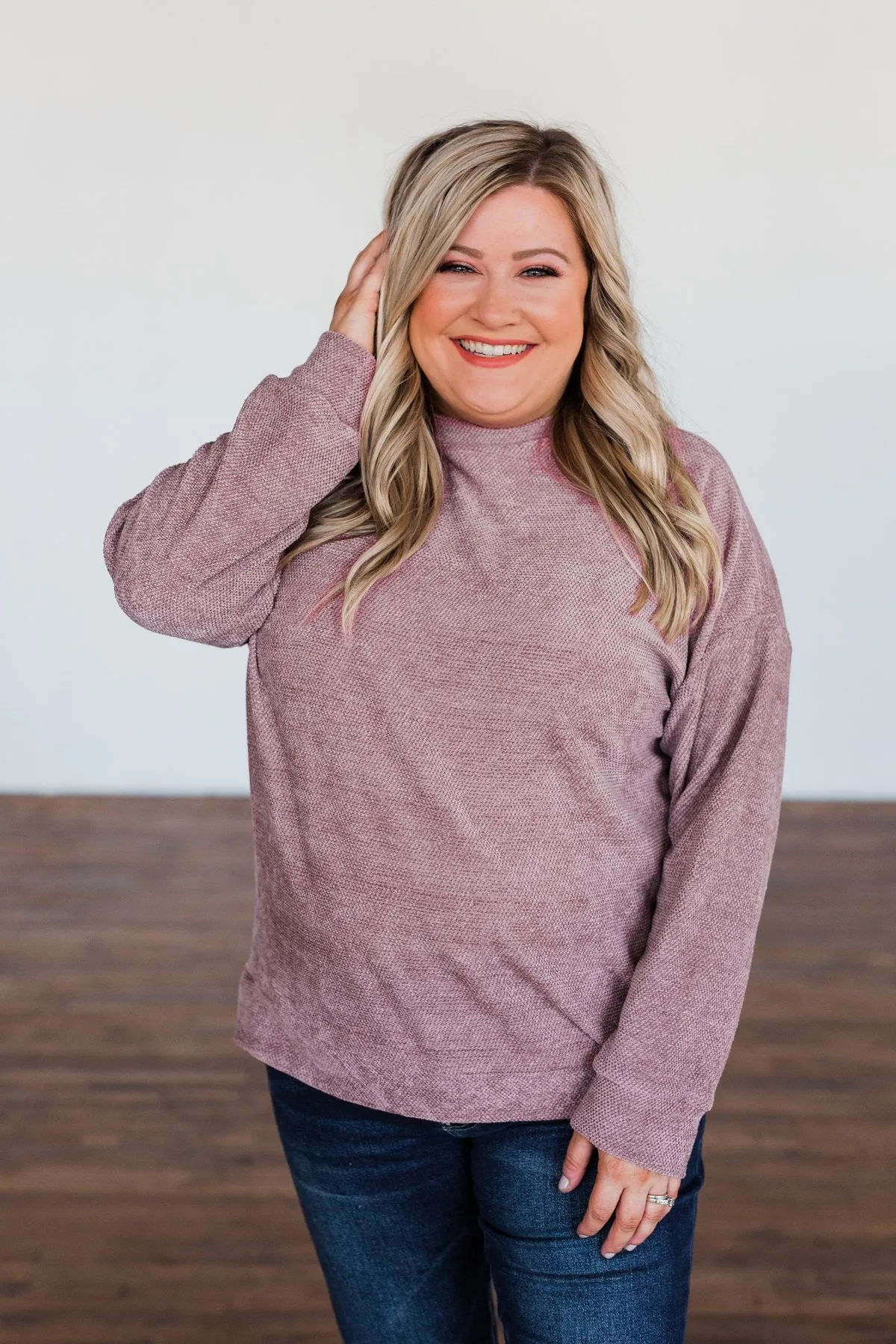 Meet Me By The Fireside Knit Sweater- Mauve Purple
