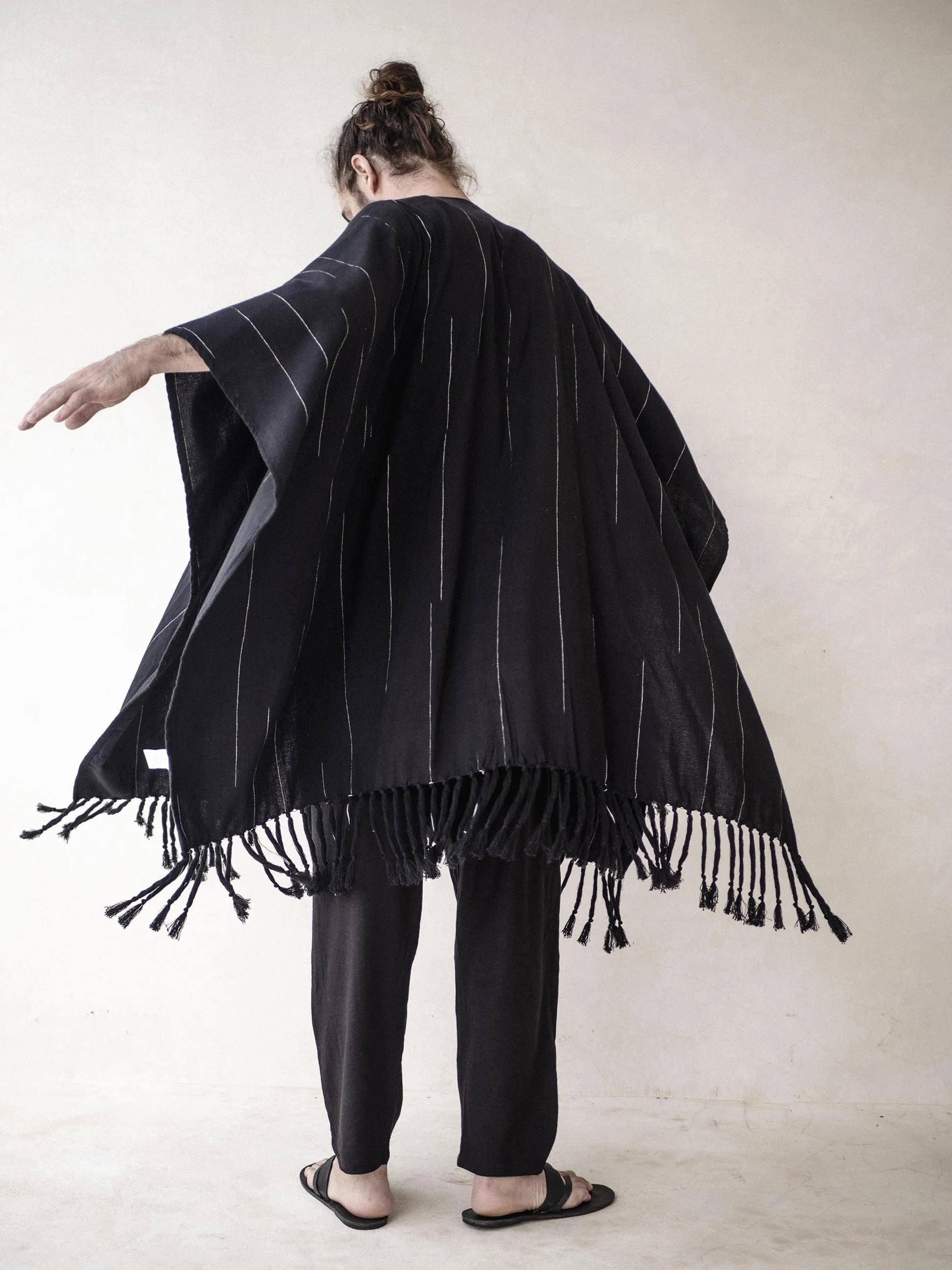 Men's Black Cape Poncho with fringes