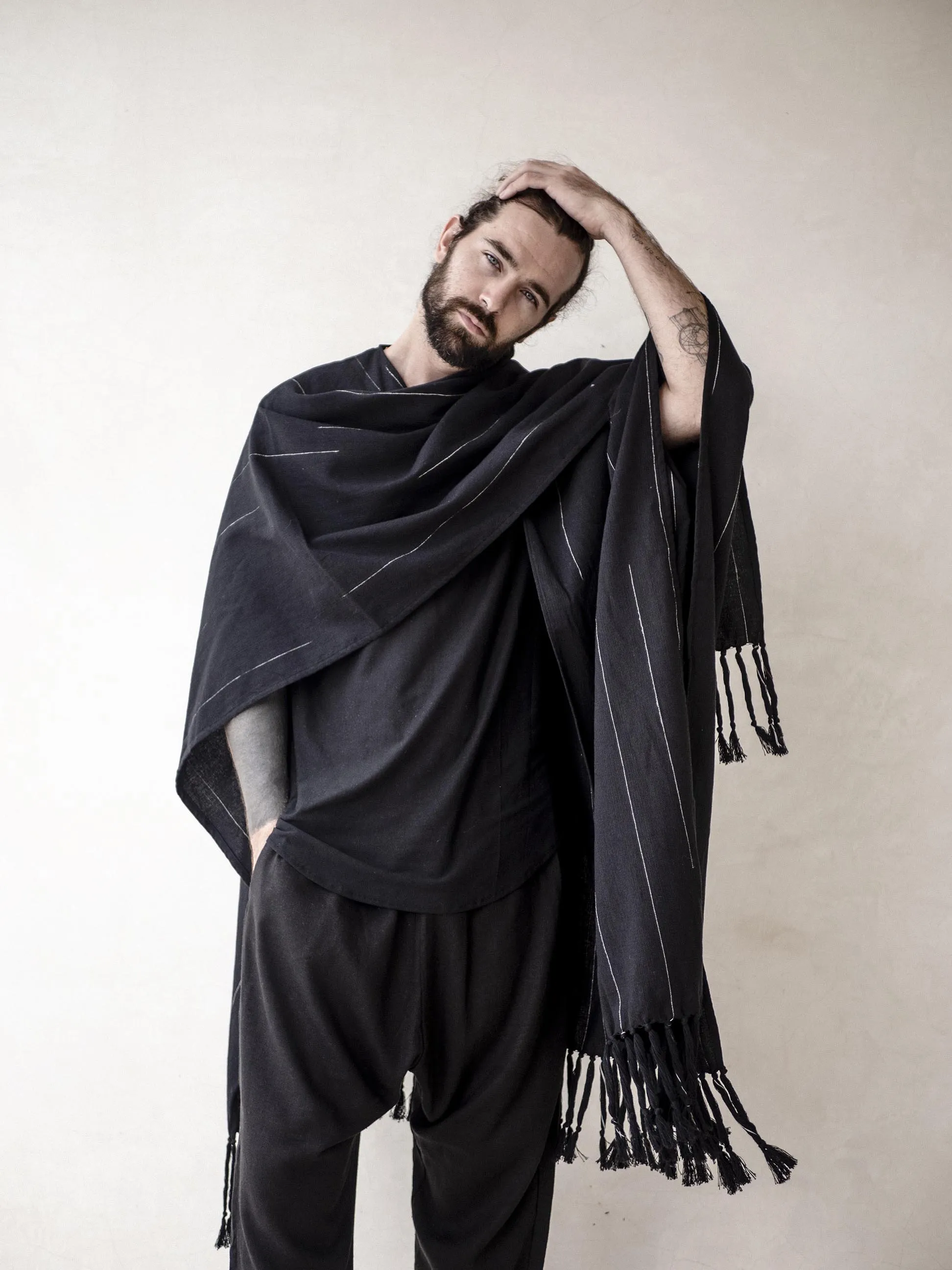 Men's Black Cape Poncho with fringes
