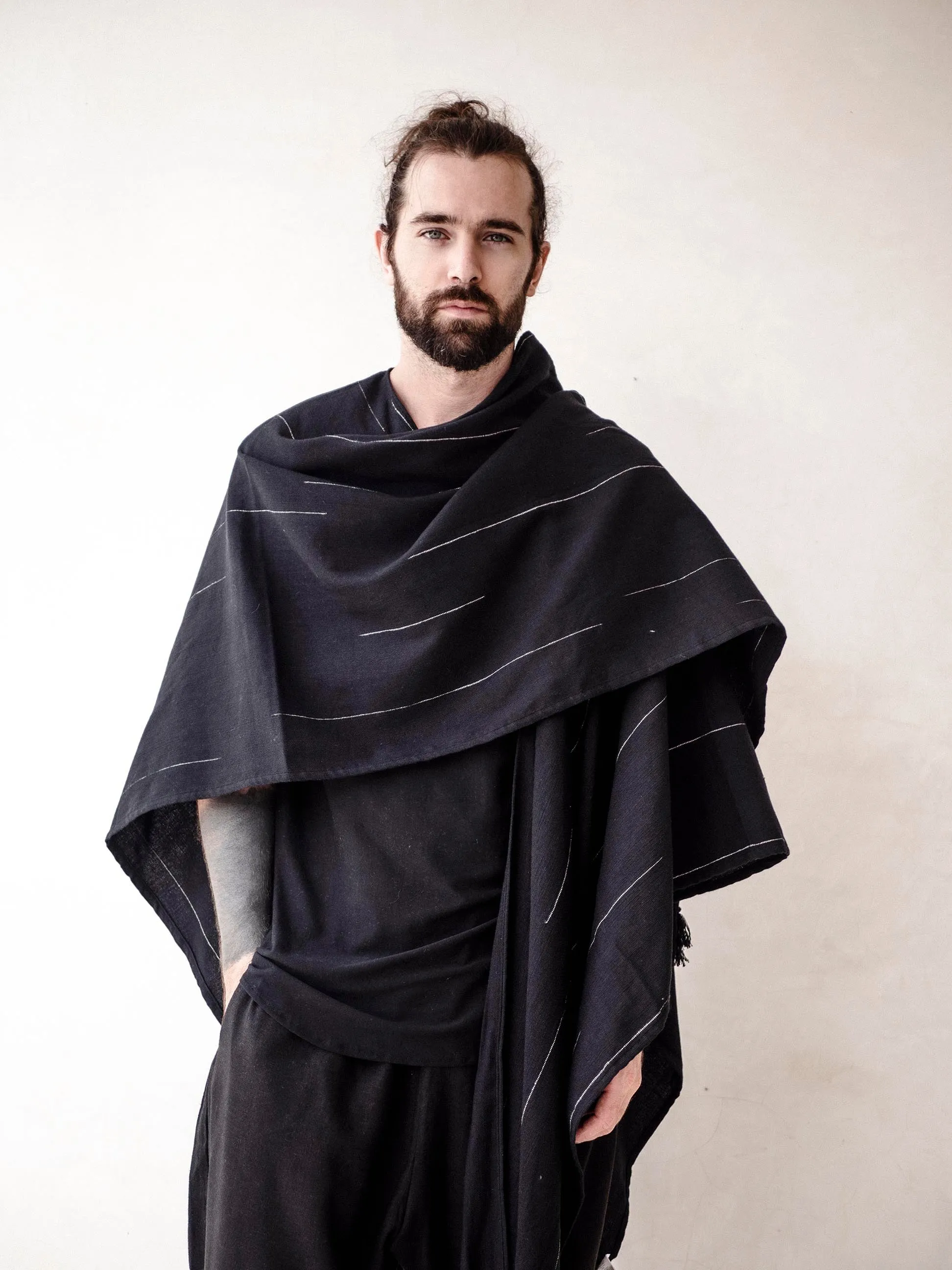 Men's Black Cape Poncho with fringes