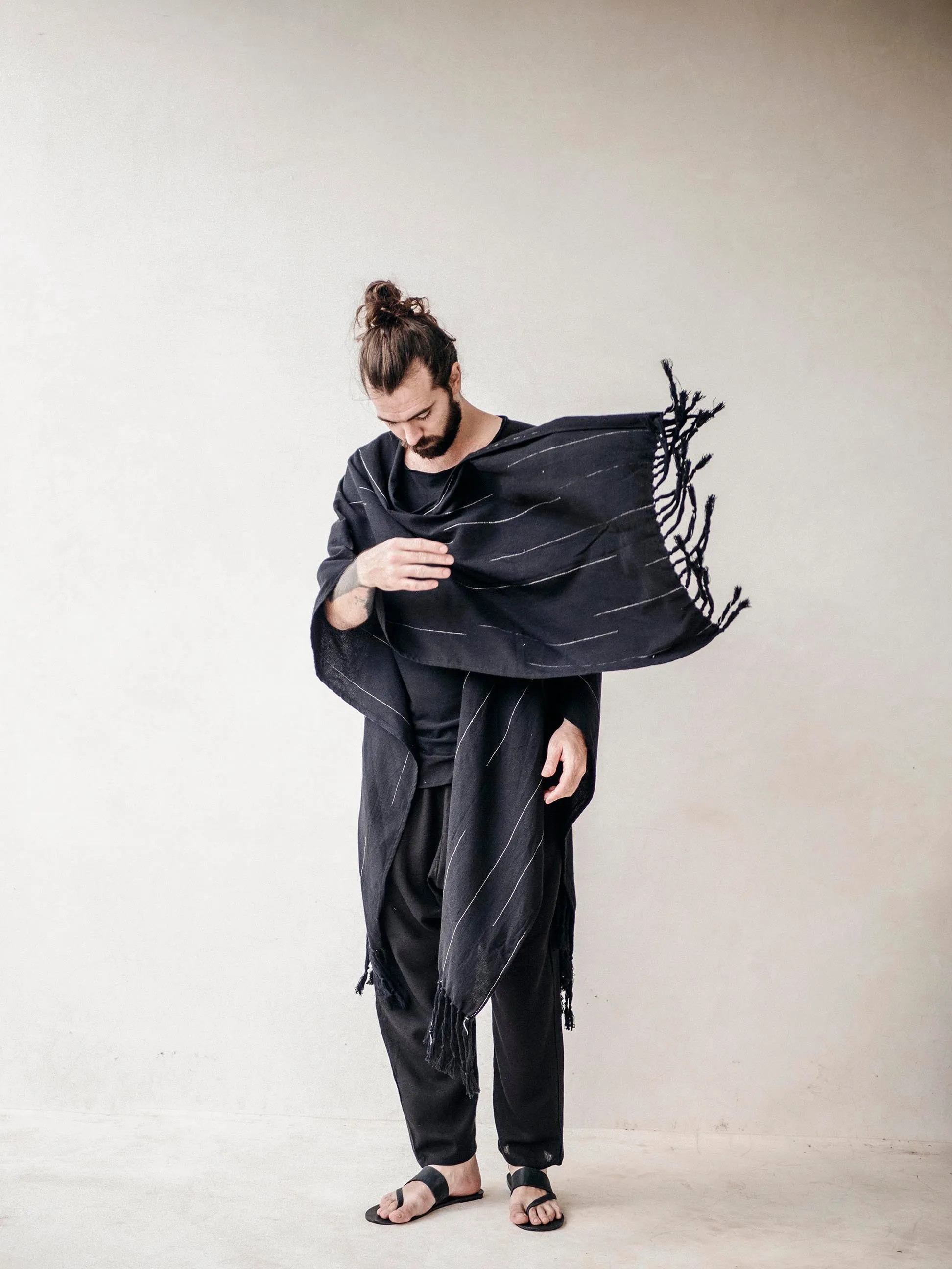 Men's Black Cape Poncho with fringes