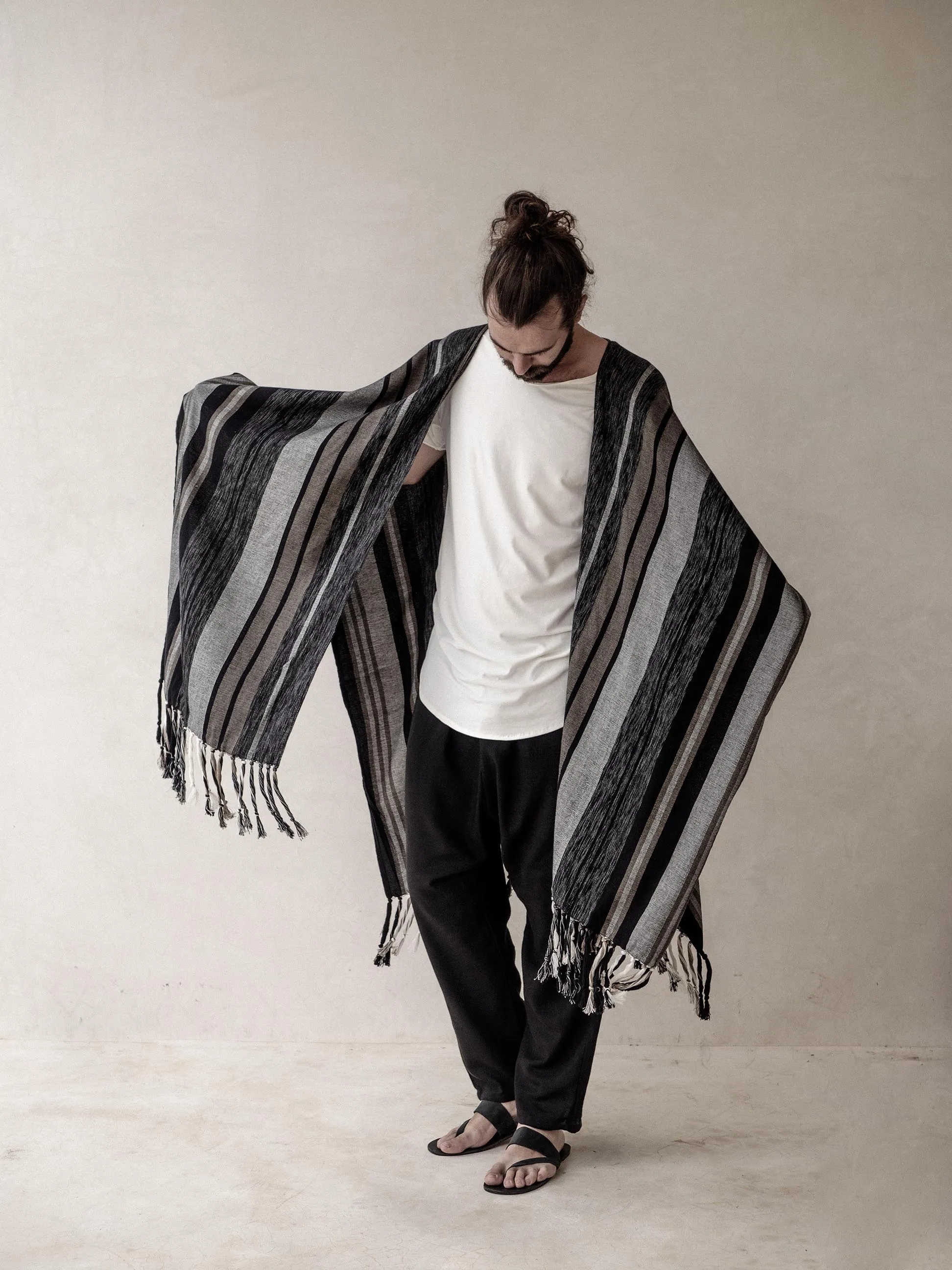 Men's stripped Cape Poncho with fringes