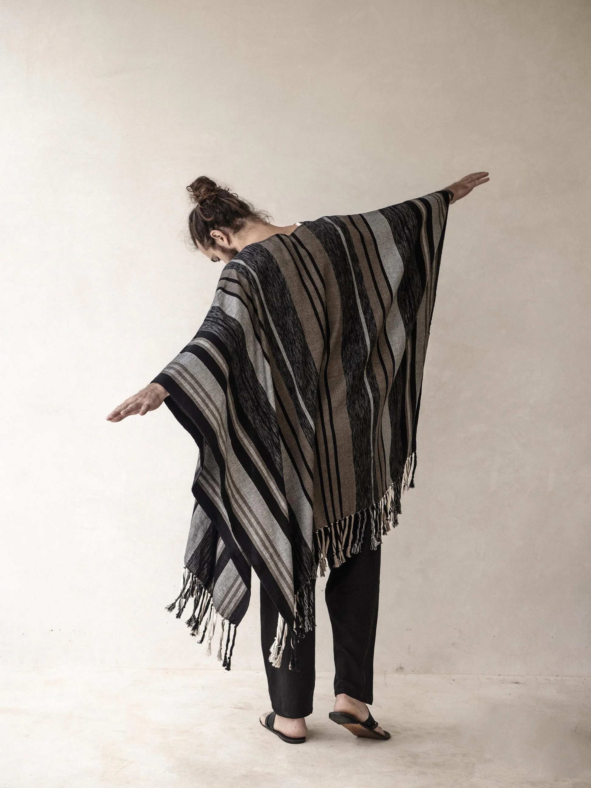Men's stripped Cape Poncho with fringes