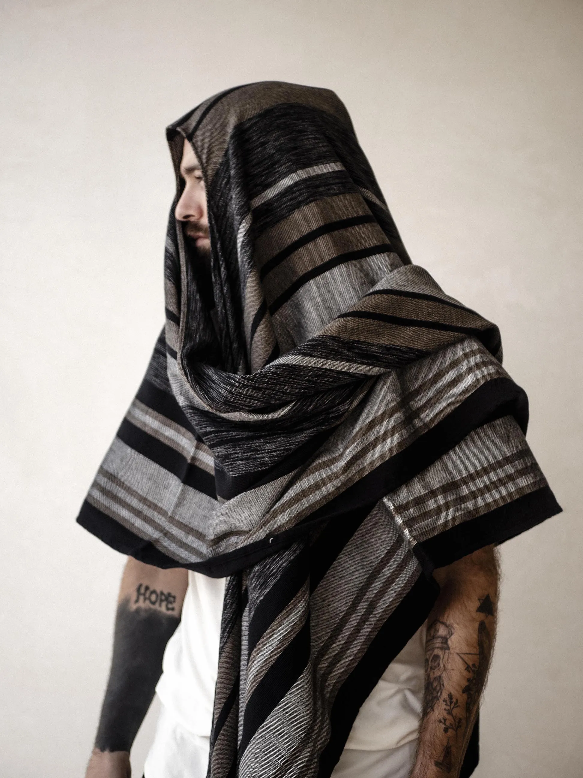 Men's stripped Cape Poncho with fringes