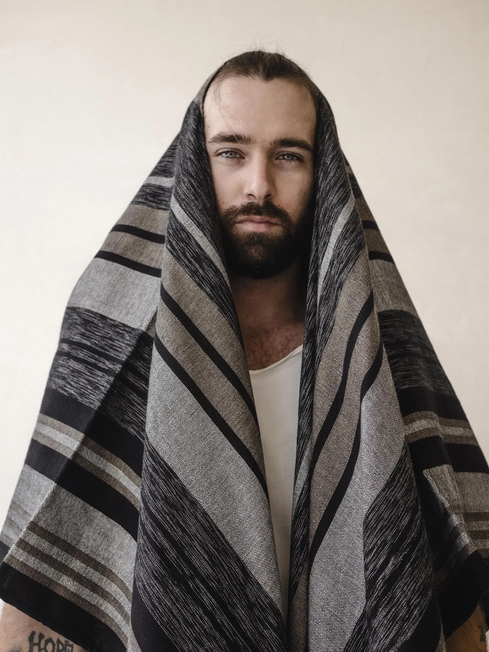 Men's stripped Cape Poncho with fringes