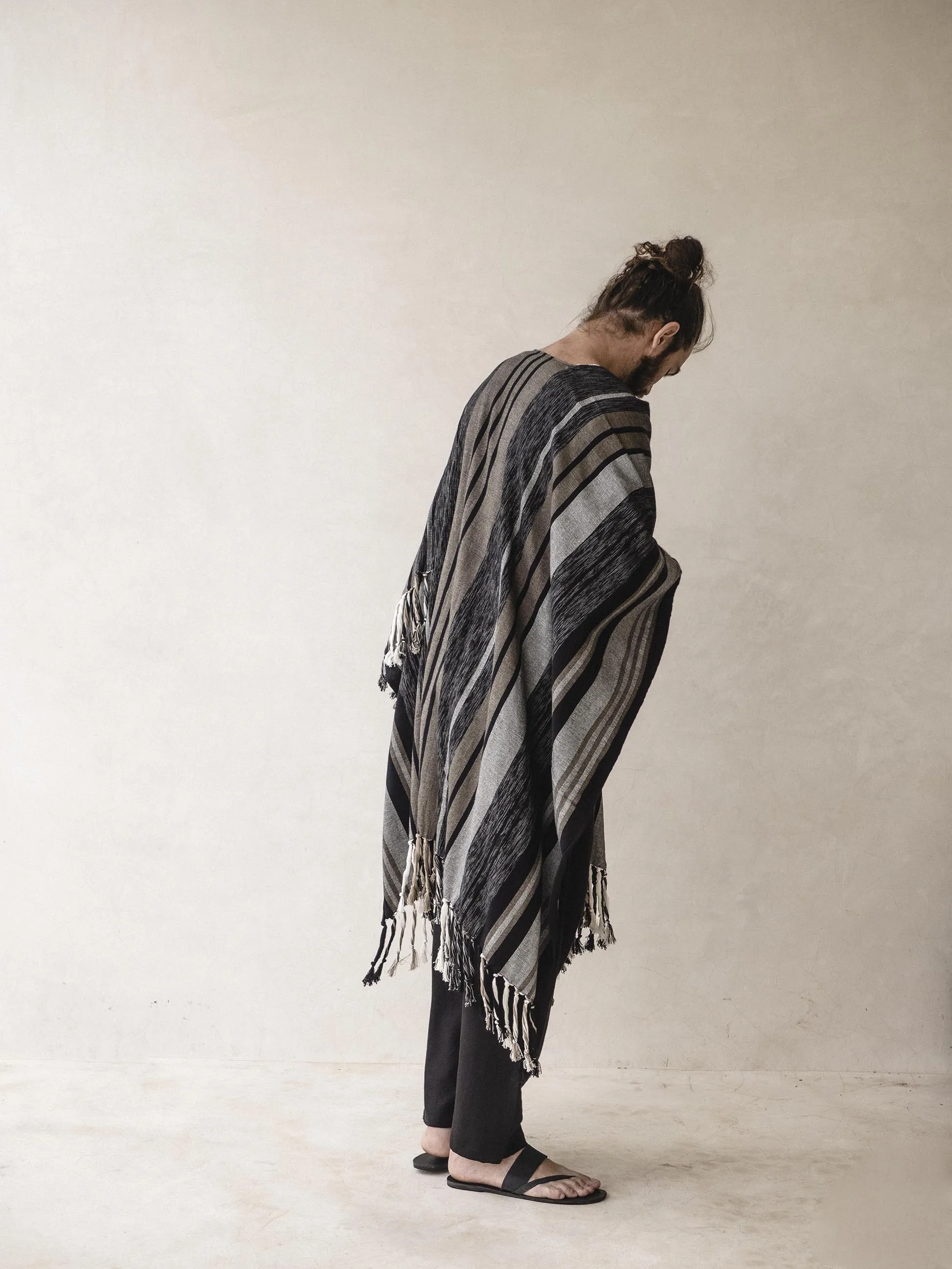 Men's stripped Cape Poncho with fringes