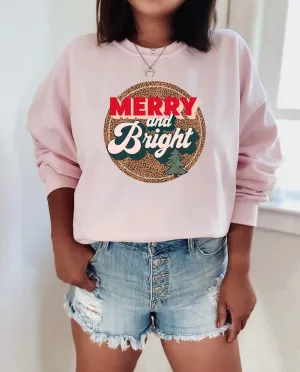 Merry and Bright Cheetah Buffalo Plaid Christmas Sweatshirt
