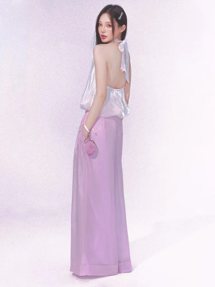 Moonlit Veil Satin Wide-Leg Pants