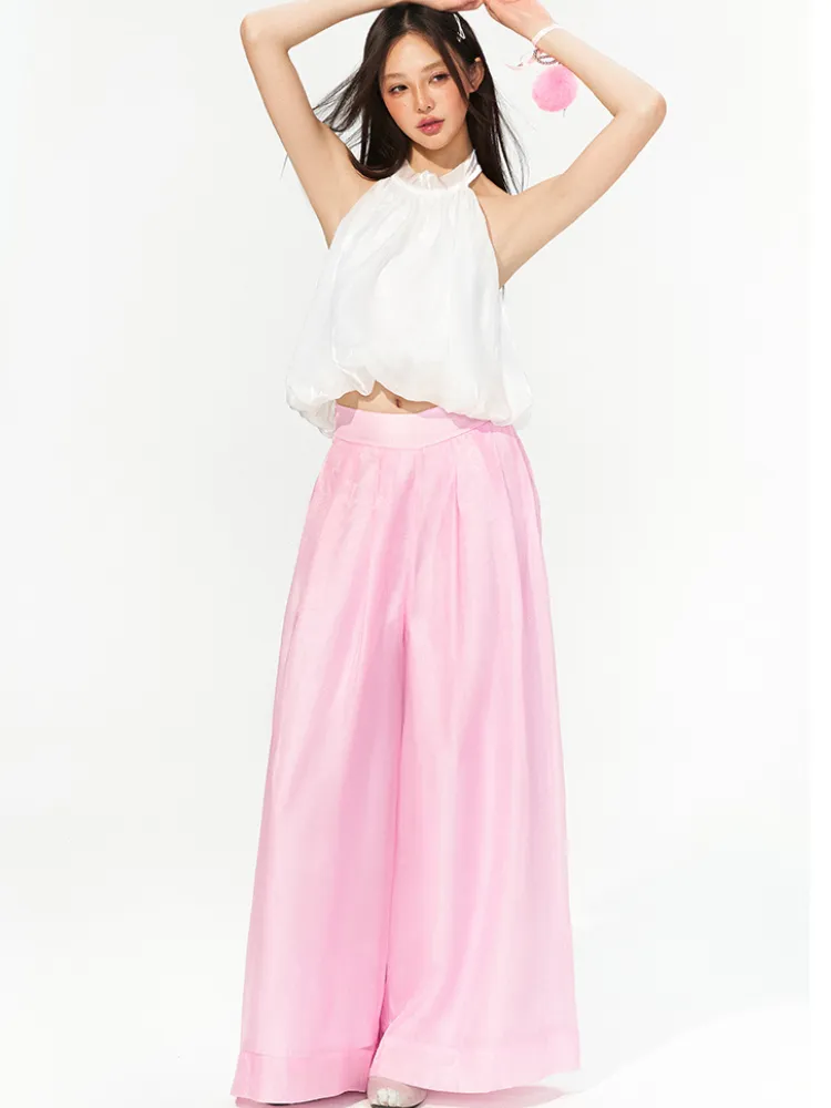 Moonlit Veil Satin Wide-Leg Pants