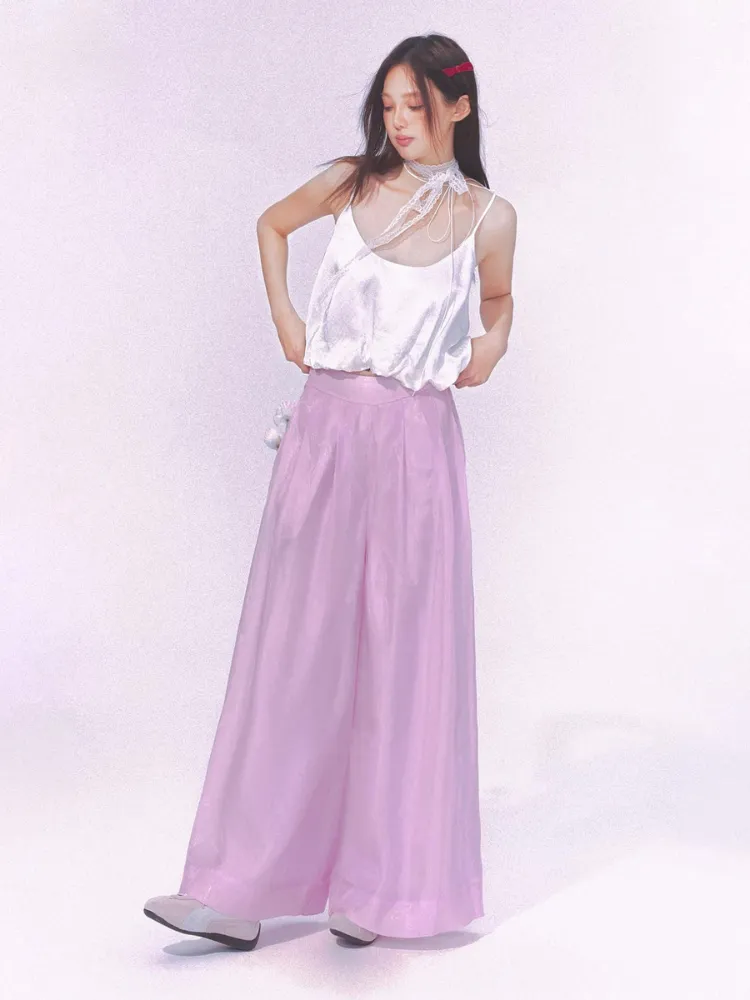 Moonlit Veil Satin Wide-Leg Pants