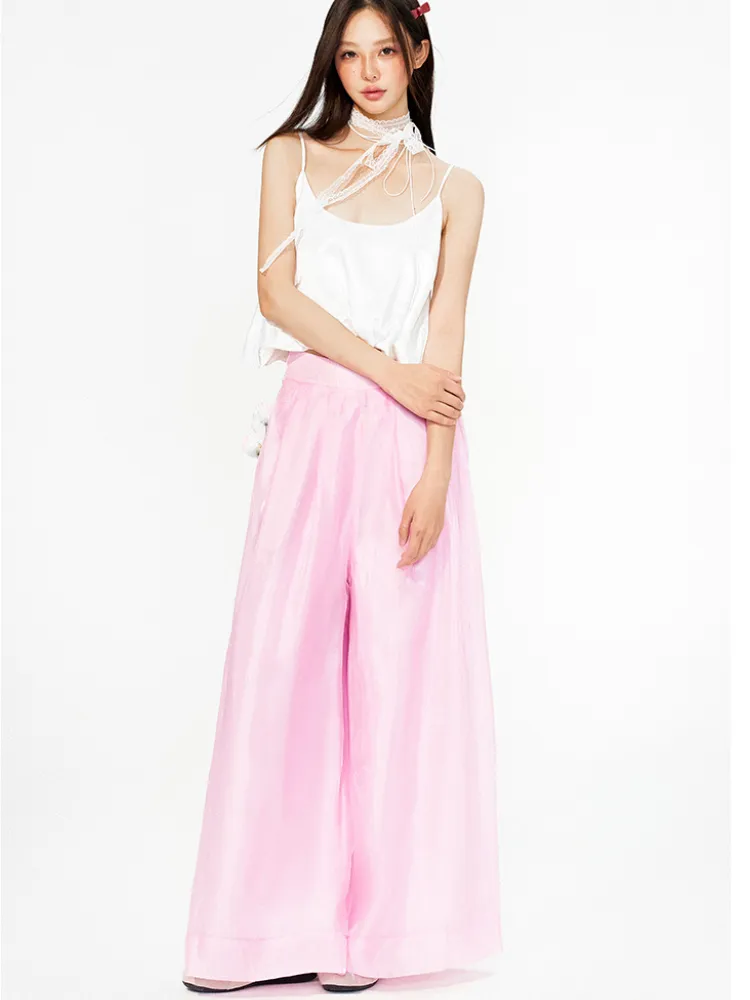 Moonlit Veil Satin Wide-Leg Pants