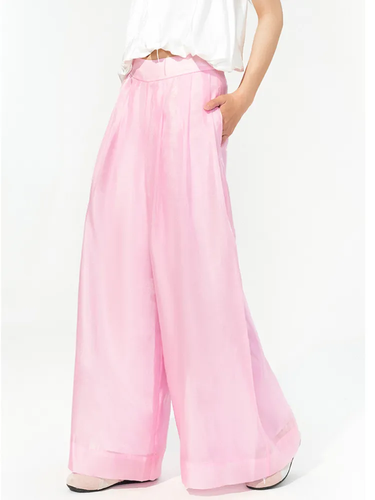 Moonlit Veil Satin Wide-Leg Pants