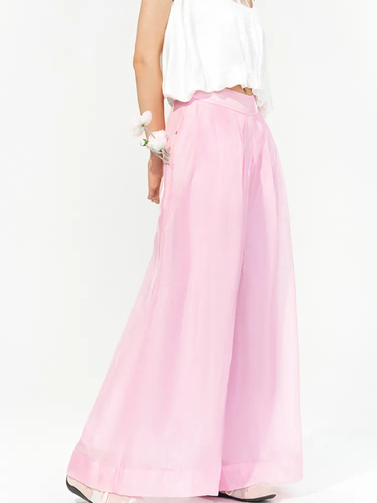 Moonlit Veil Satin Wide-Leg Pants