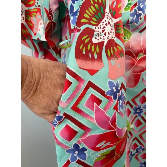 Natori Floral Print Kimono Robe Open Front Lightweight Cover Up Size M no belt