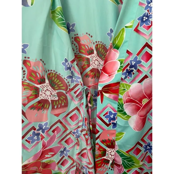 Natori Floral Print Kimono Robe Open Front Lightweight Cover Up Size M no belt