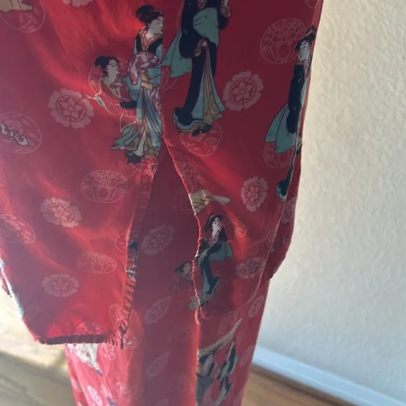Natori Geisha Colorful Red Asian Novelty Pajamas Sleepwear Small Red Rayon