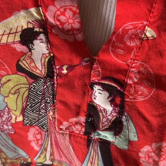 Natori Geisha Colorful Red Asian Novelty Pajamas Sleepwear Small Red Rayon