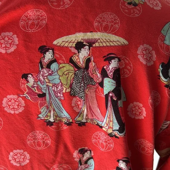 Natori Geisha Colorful Red Asian Novelty Pajamas Sleepwear Small Red Rayon