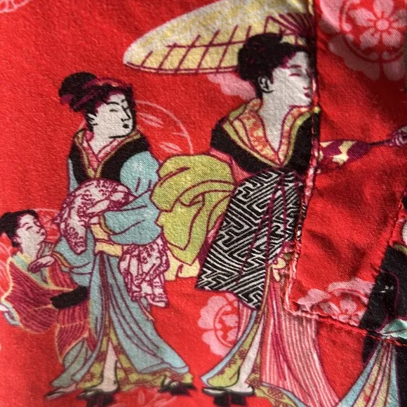 Natori Geisha Colorful Red Asian Novelty Pajamas Sleepwear Small Red Rayon