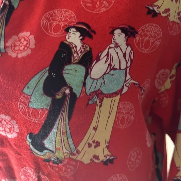 Natori Geisha Colorful Red Asian Novelty Pajamas Sleepwear Small Red Rayon