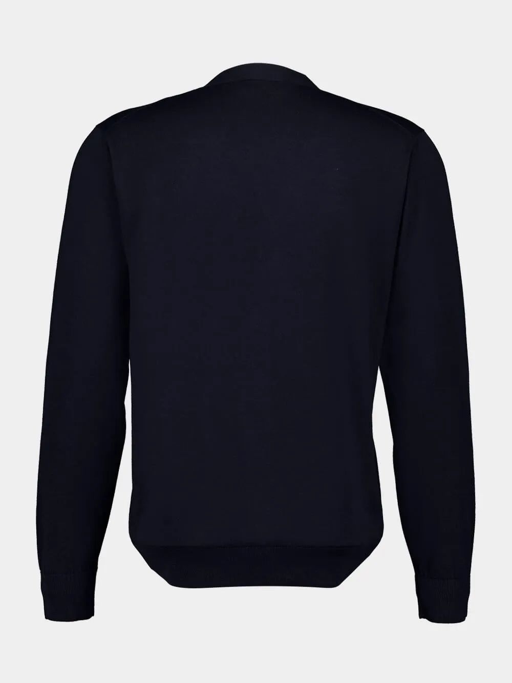 Navy Blue V-Neck Buttoned Cotton Cardigan