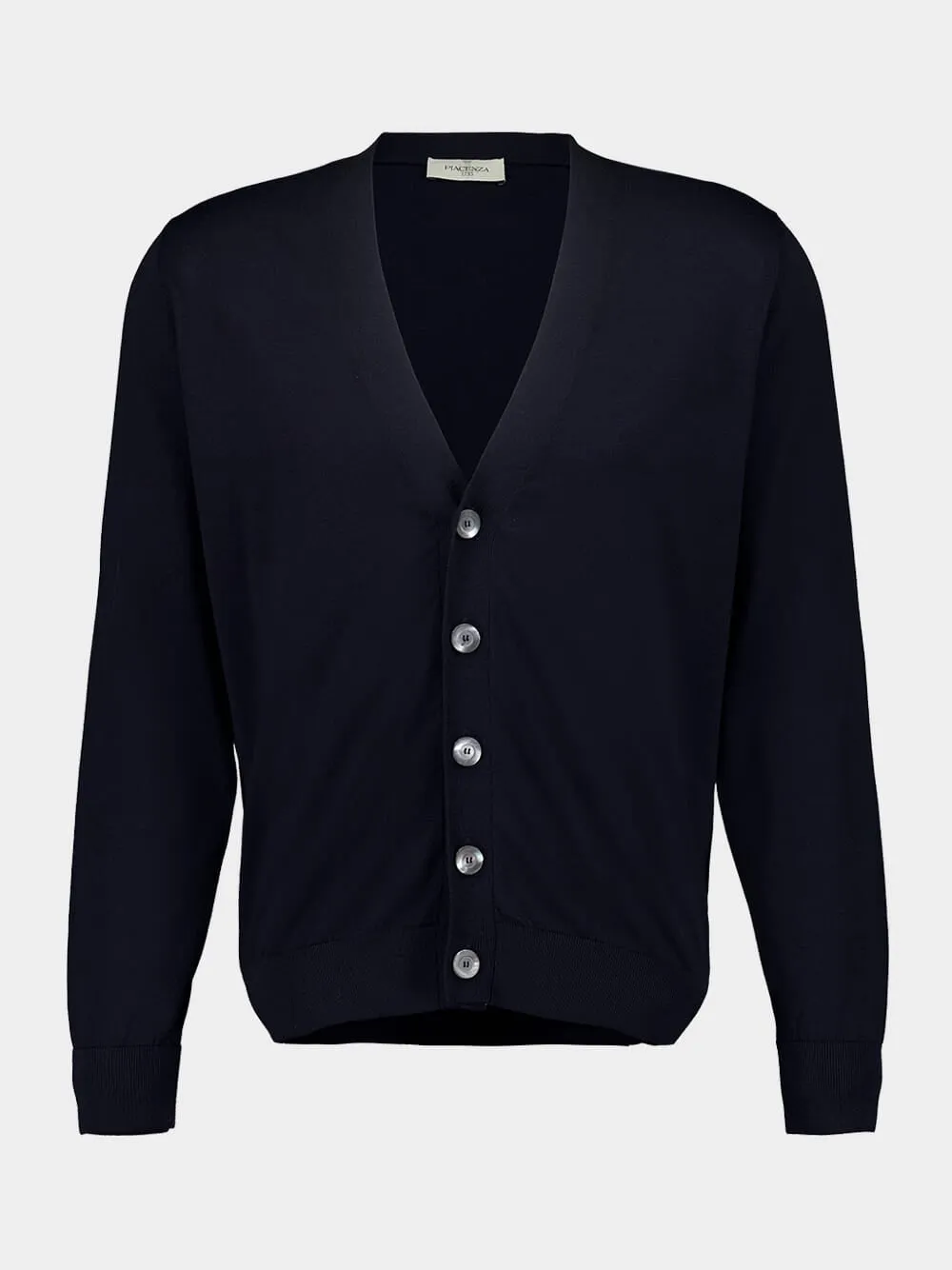 Navy Blue V-Neck Buttoned Cotton Cardigan