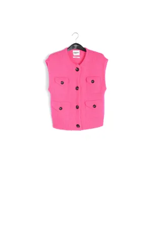 Neon pink sleeveless mohair-blend cardigan