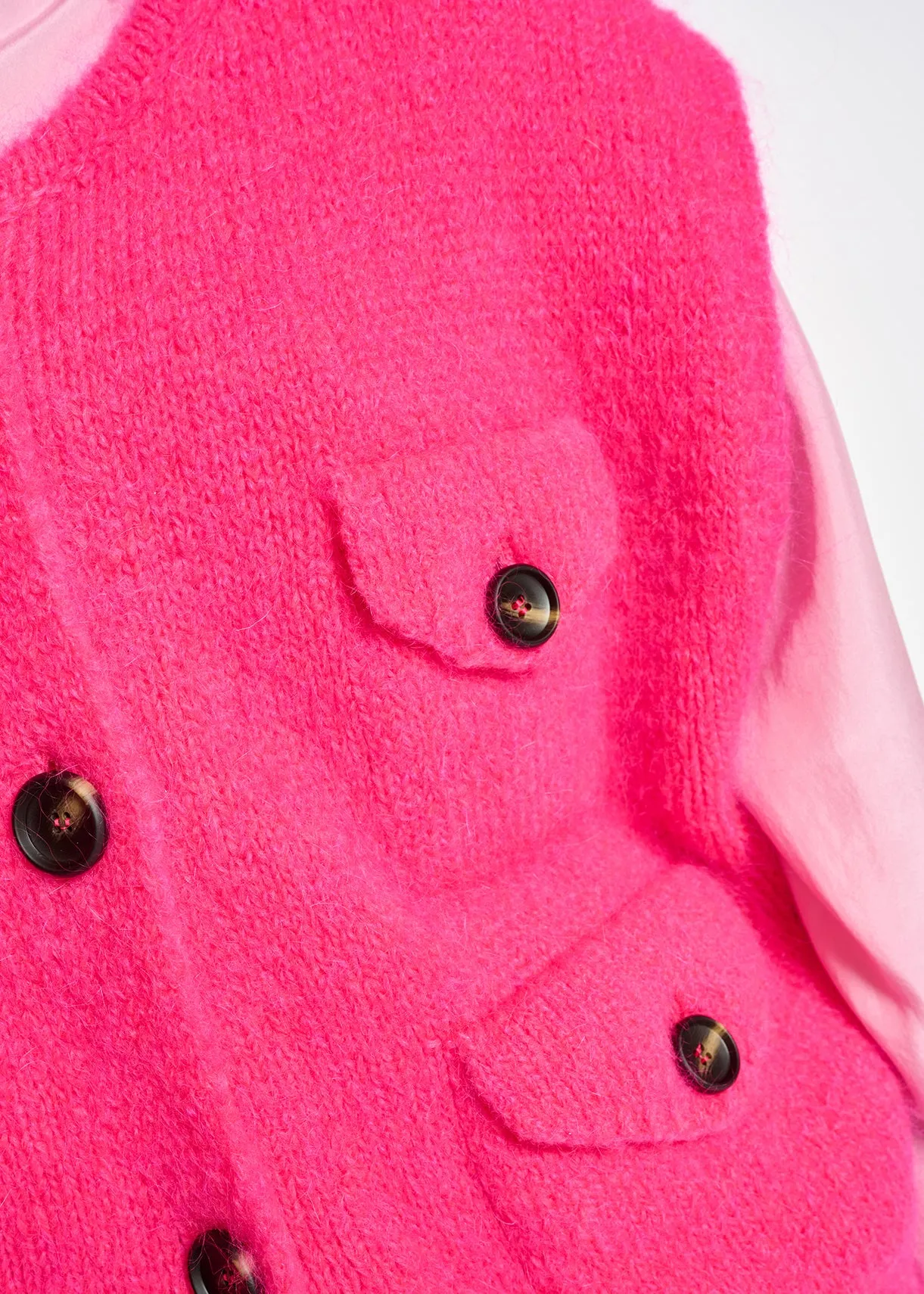 Neon pink sleeveless mohair-blend cardigan