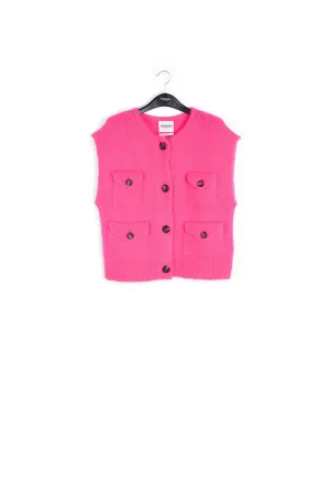 Neon pink sleeveless mohair-blend cardigan