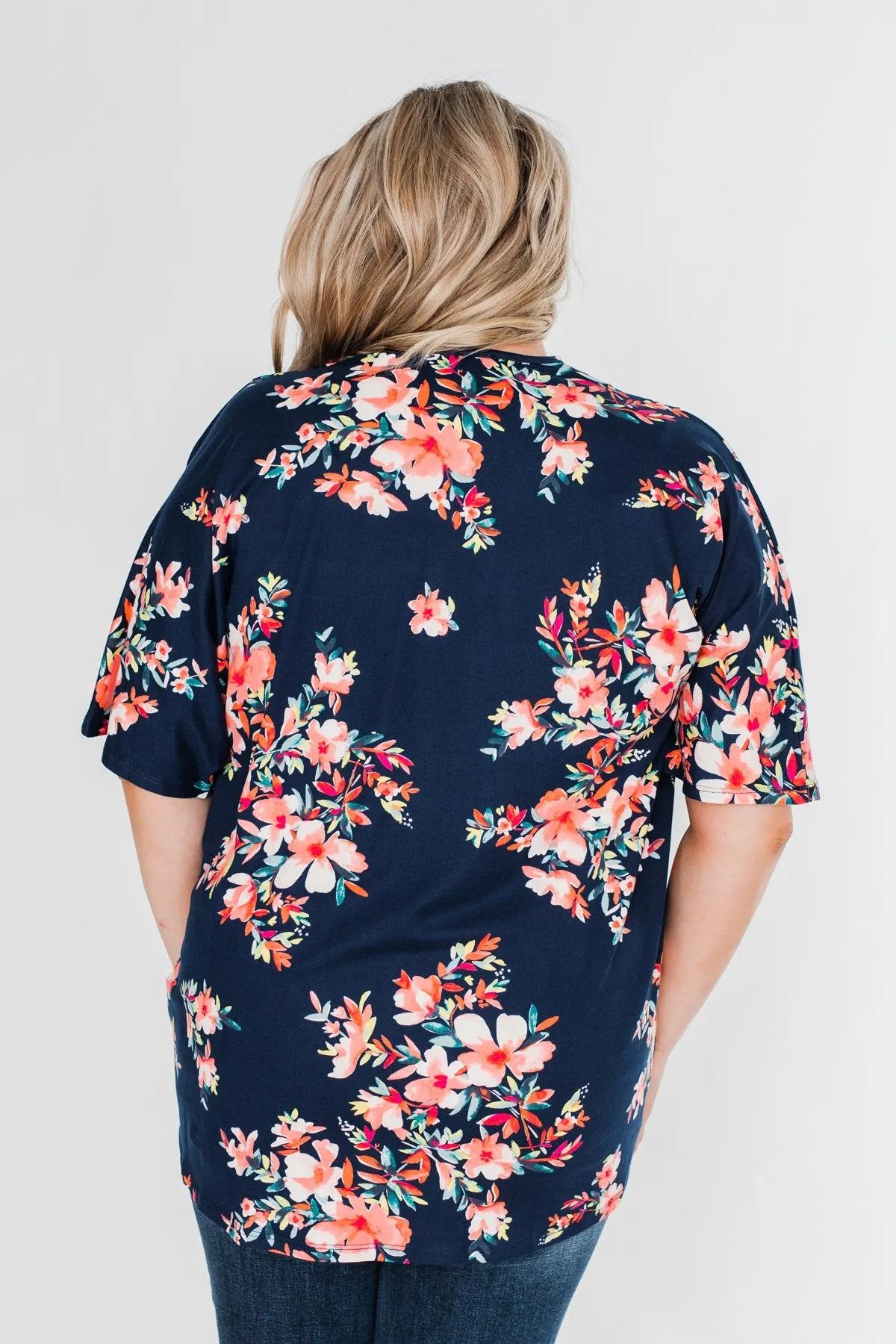 Never Been Better Floral Kimono- Navy
