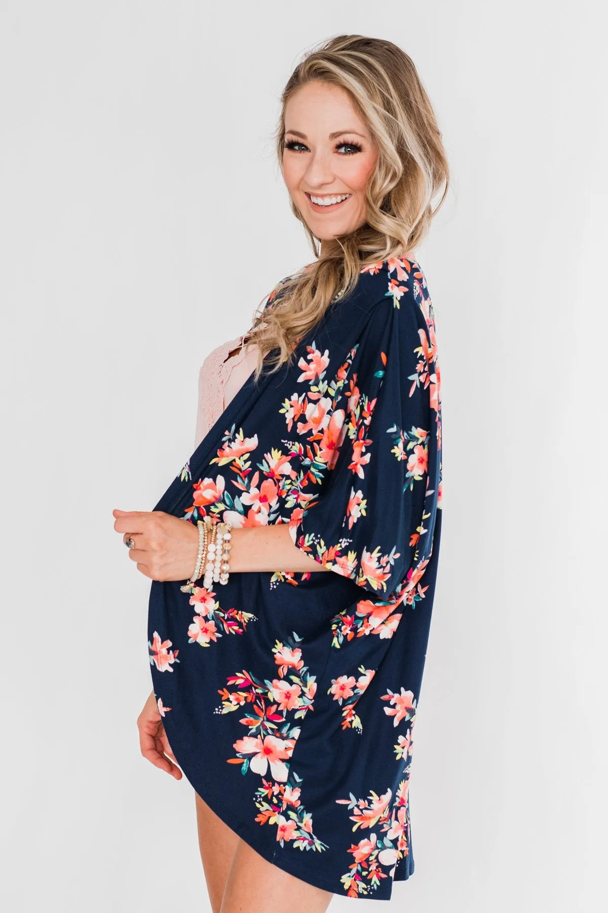 Never Been Better Floral Kimono- Navy