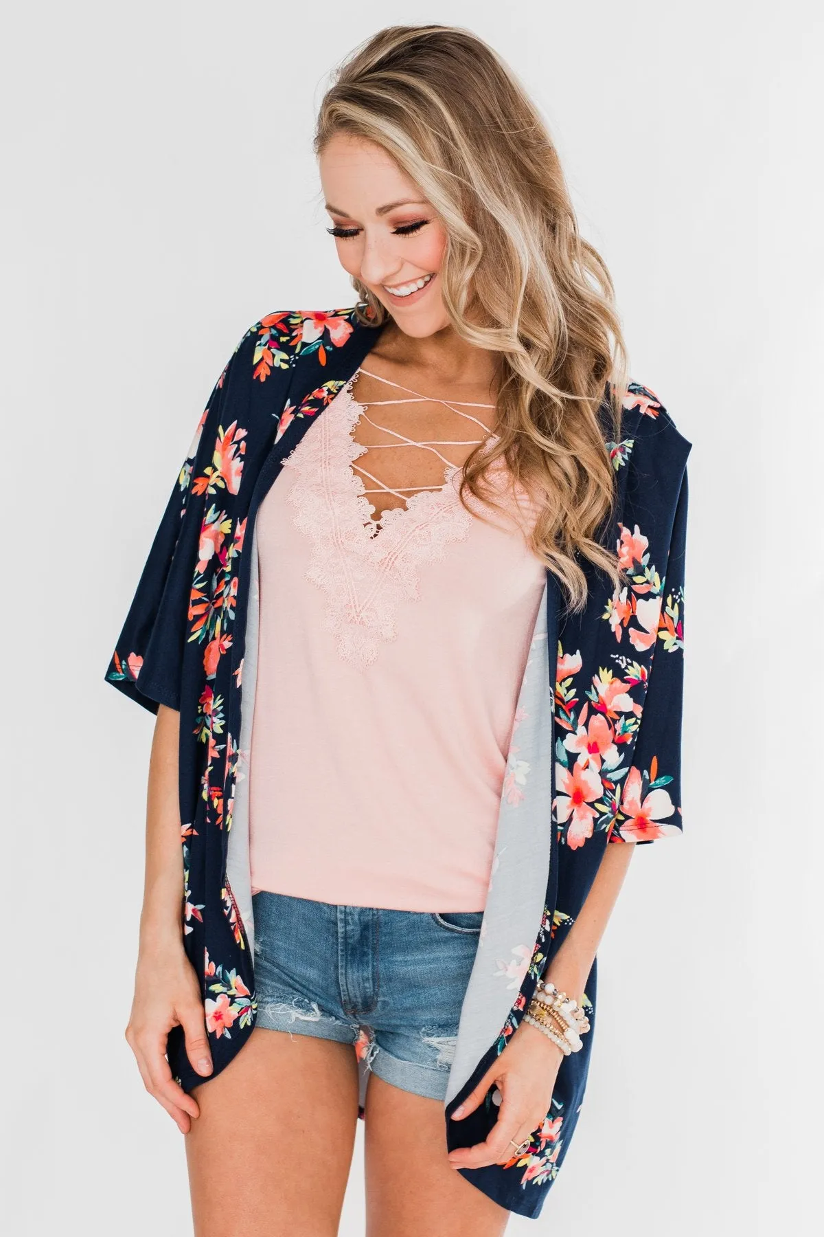 Never Been Better Floral Kimono- Navy