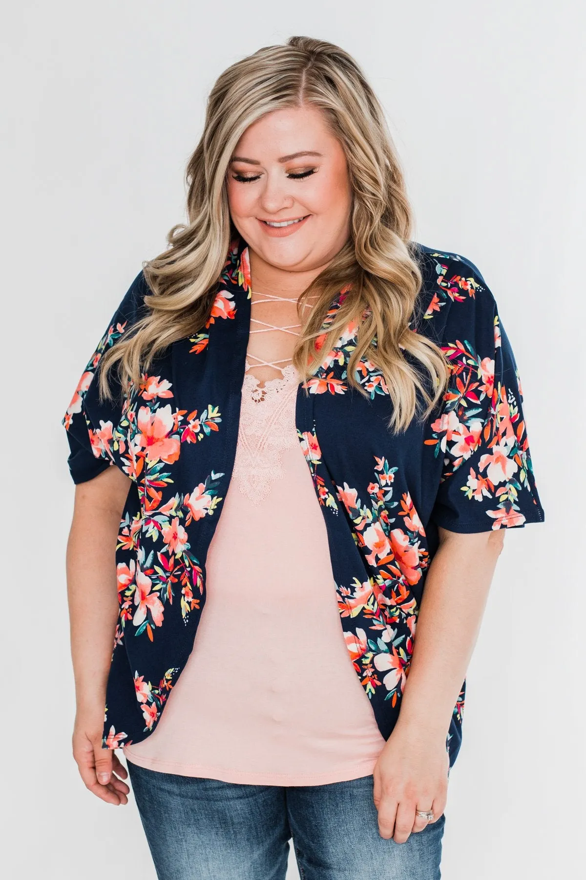 Never Been Better Floral Kimono- Navy