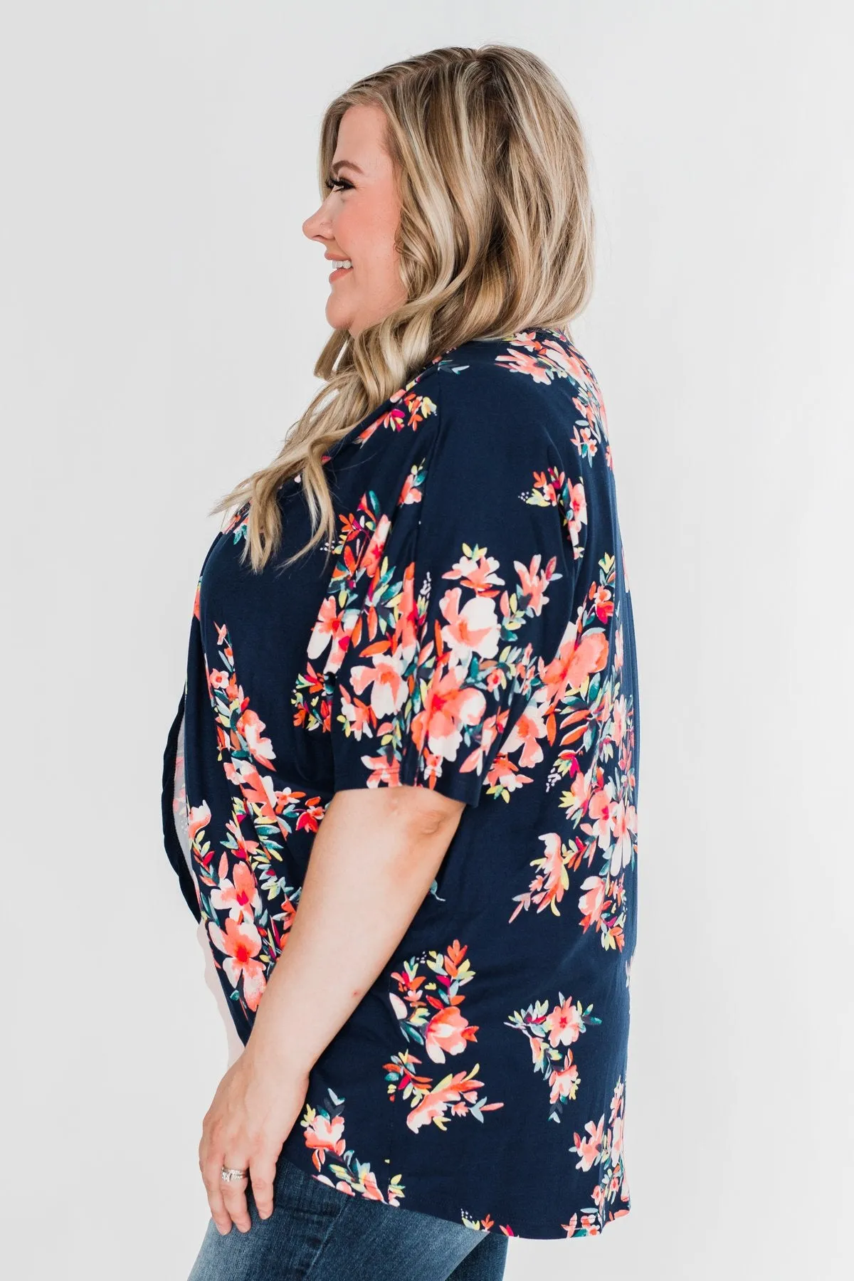Never Been Better Floral Kimono- Navy