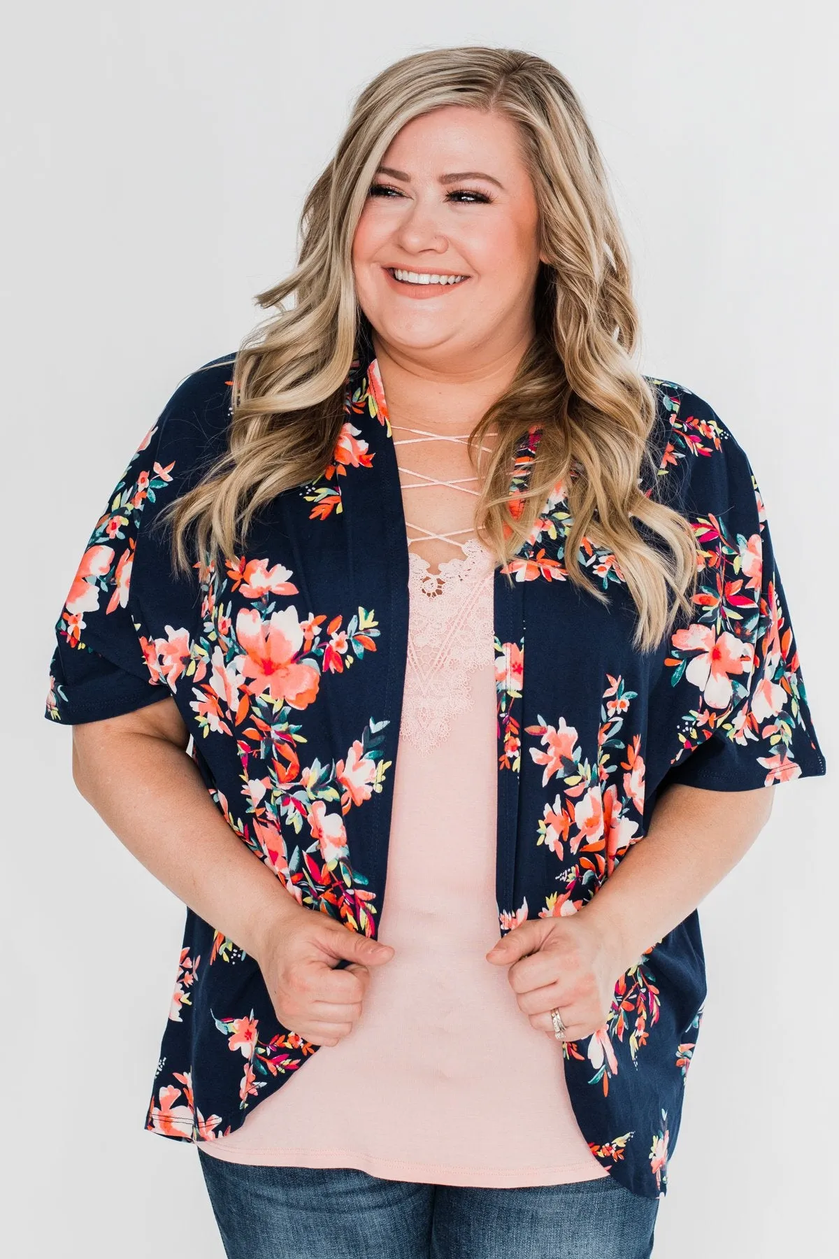 Never Been Better Floral Kimono- Navy