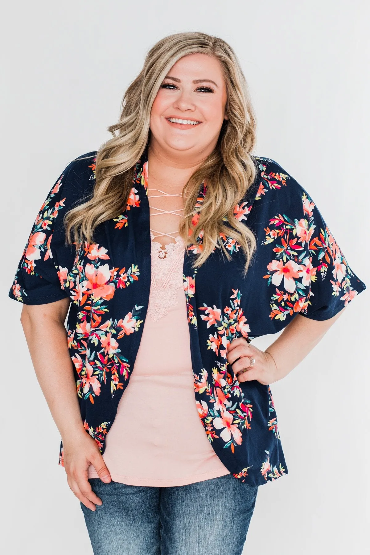 Never Been Better Floral Kimono- Navy