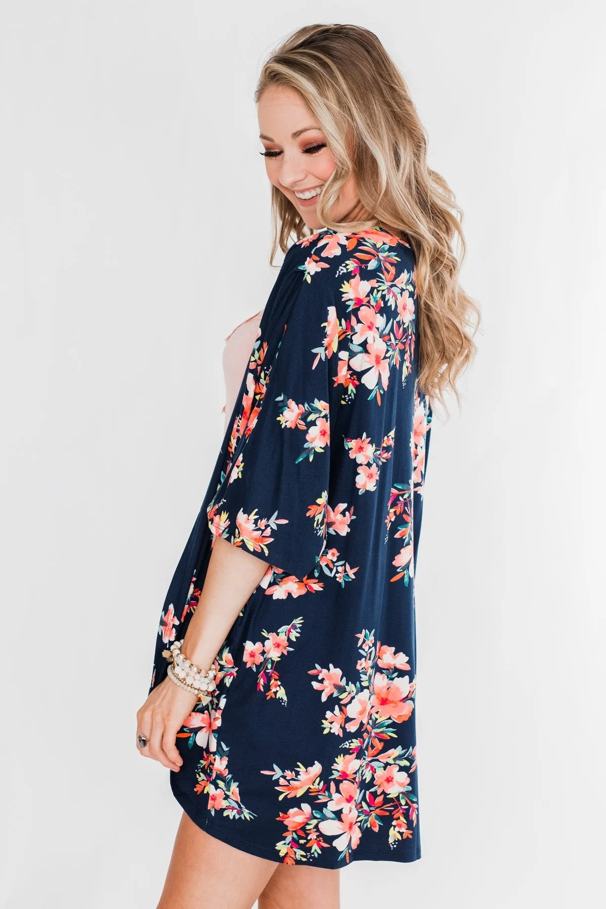Never Been Better Floral Kimono- Navy