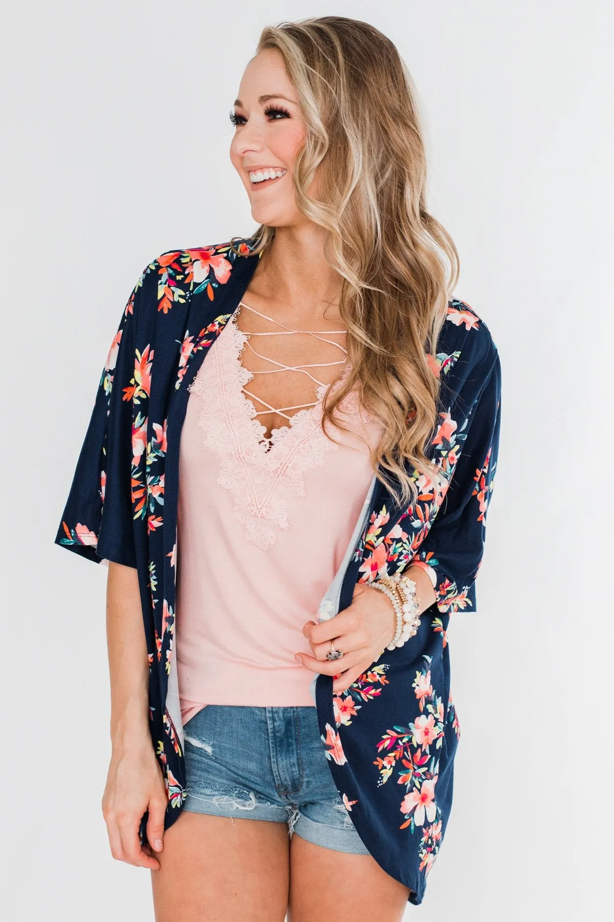 Never Been Better Floral Kimono- Navy