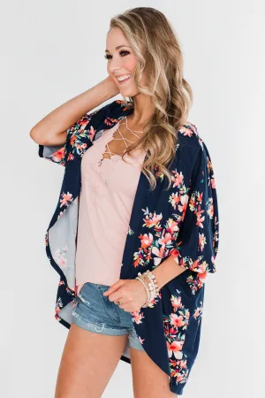 Never Been Better Floral Kimono- Navy