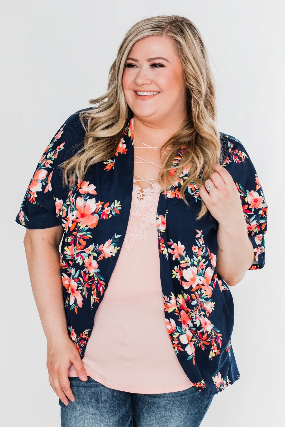 Never Been Better Floral Kimono- Navy
