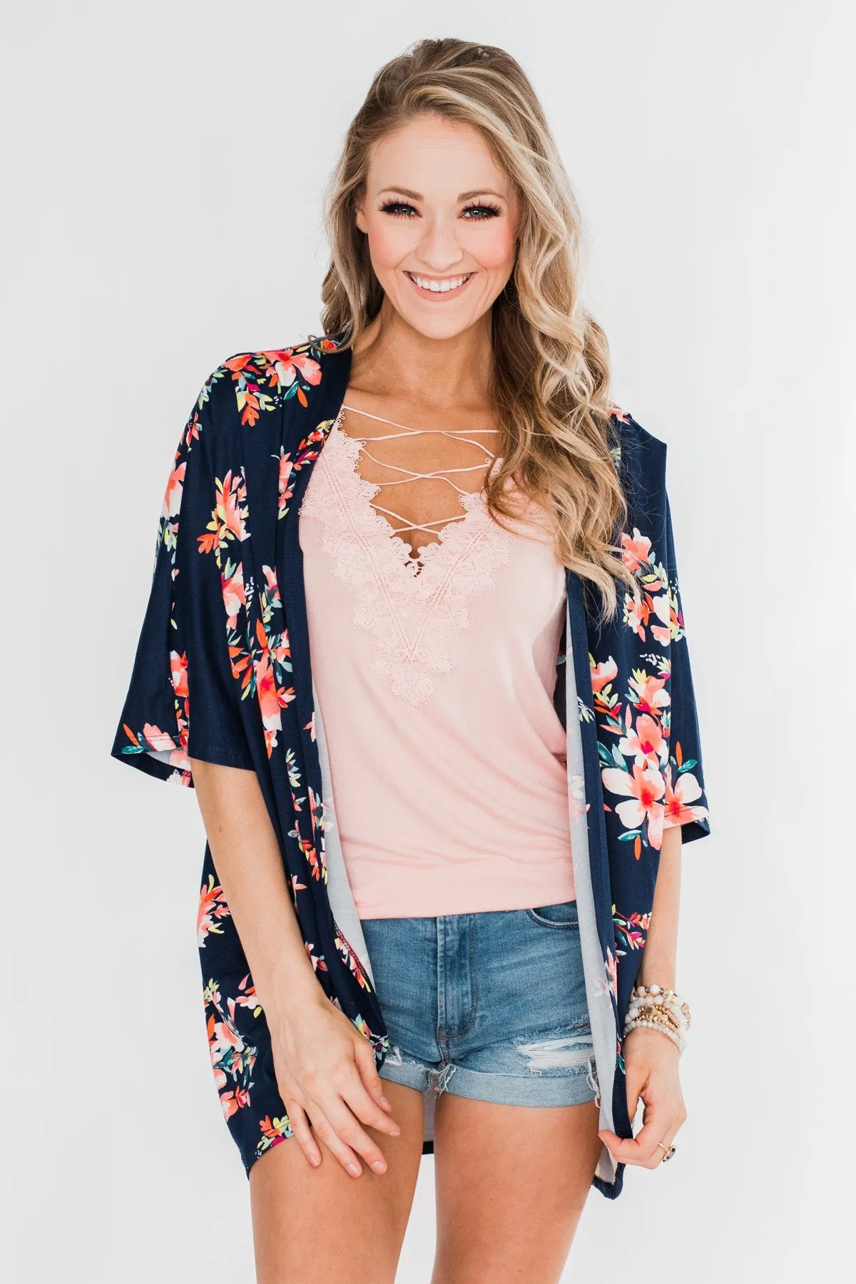 Never Been Better Floral Kimono- Navy