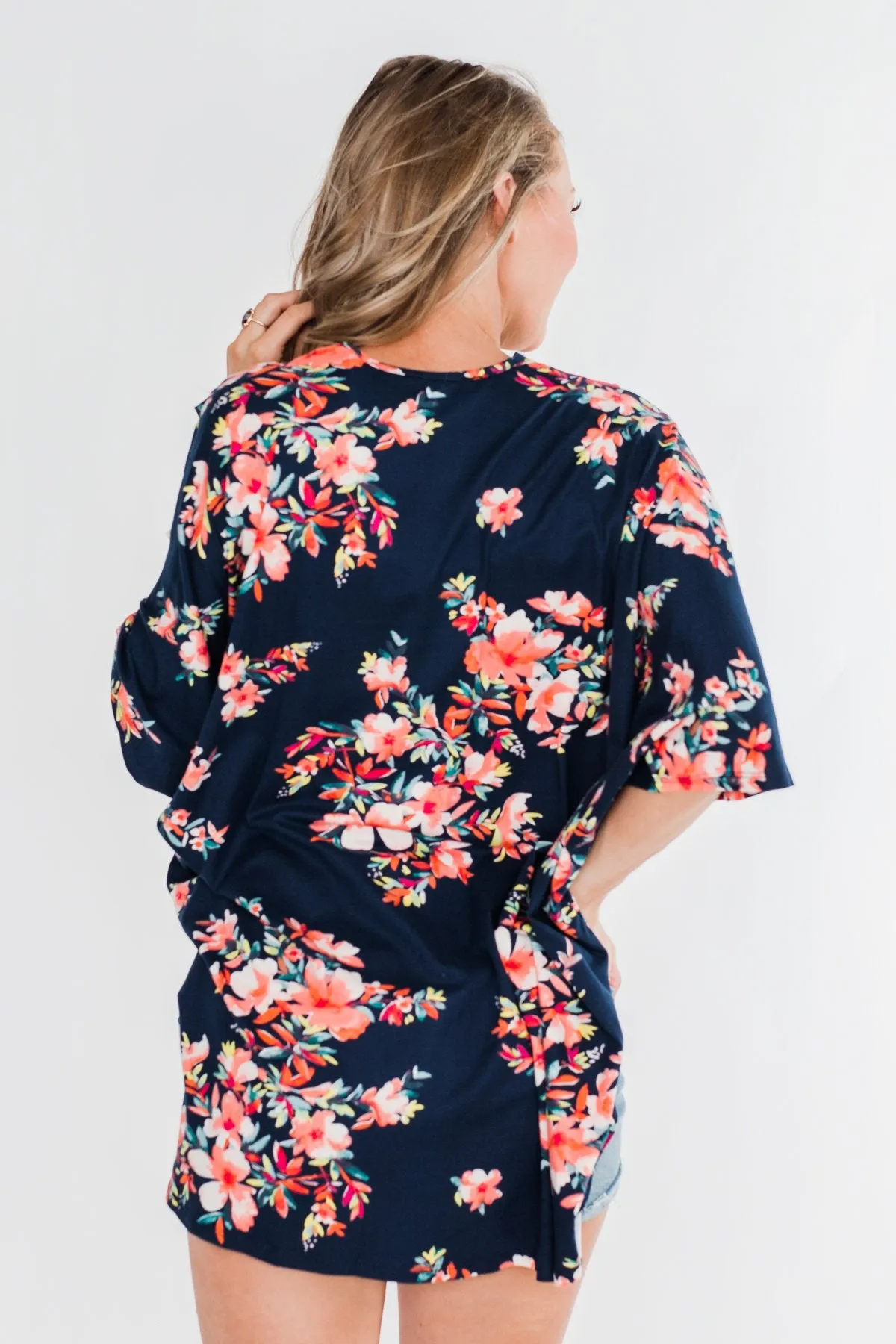 Never Been Better Floral Kimono- Navy